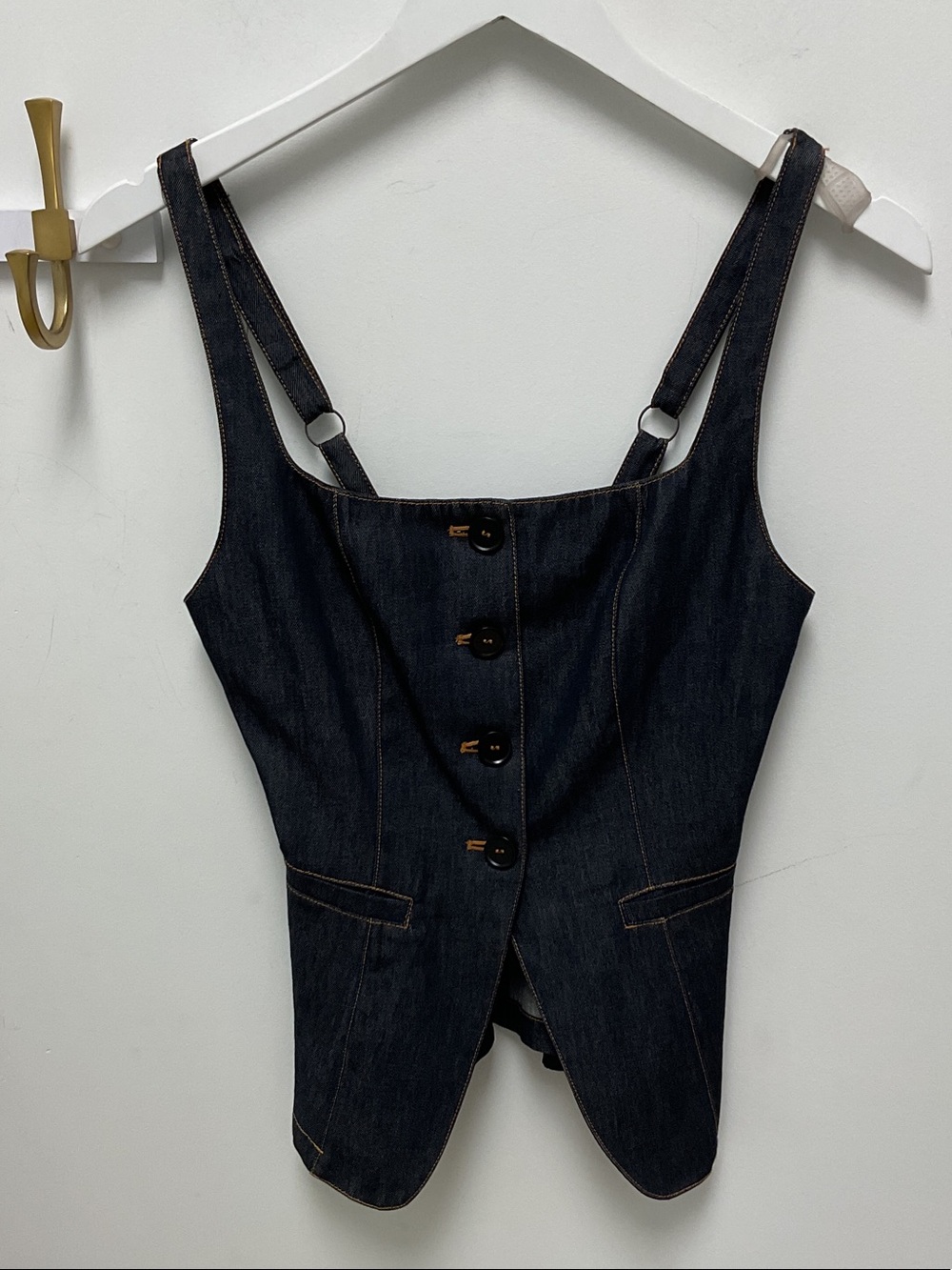 Lucy Paris Dark Indigo Denim Button-Front Jumpsuit Top